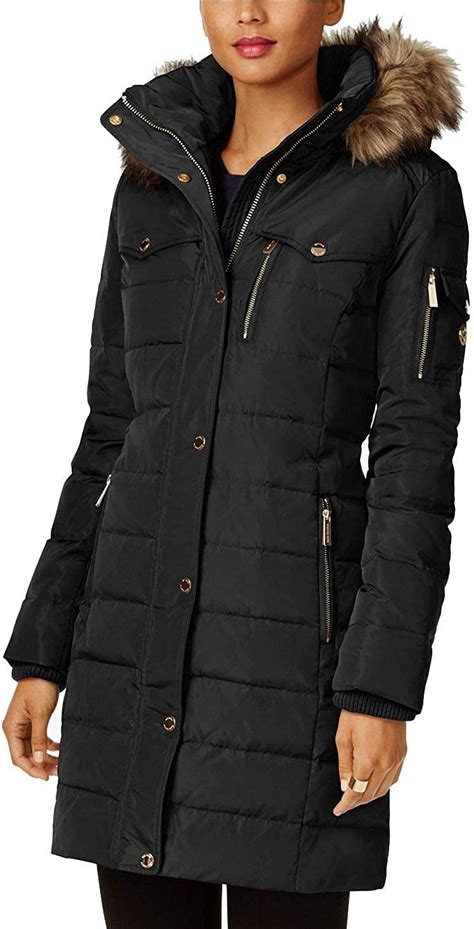 michael kors ladies black jackets|Michael Kors black winter coat.